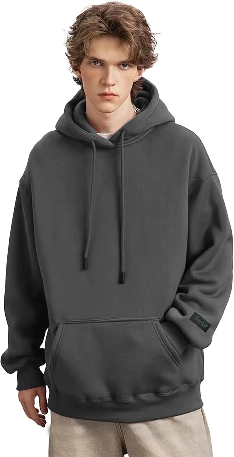 Mens Hoodie เฮฟวี่เวทขนแกะ Hoodie Sweatshirt สําหรับผู้ชายขนาดใหญ่ Pullover Hoodie พร้อมกระเป๋า Causal กีฬา