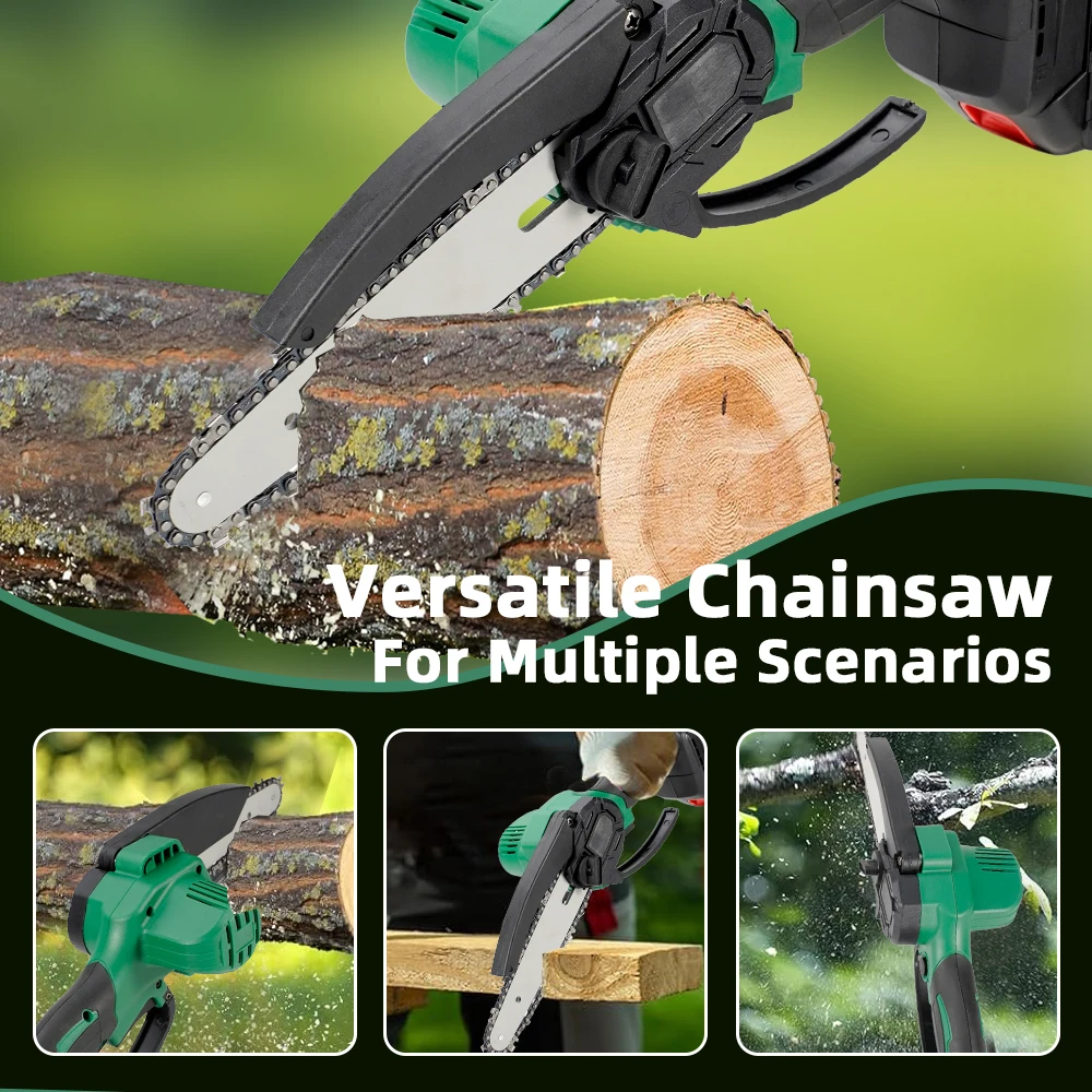 21V 6+8Inch Brushless Chainsaw Mini Cordless Electric Chain Saw Woodworking Handheld Pruning Shears Garden Cutting Trimming Toos