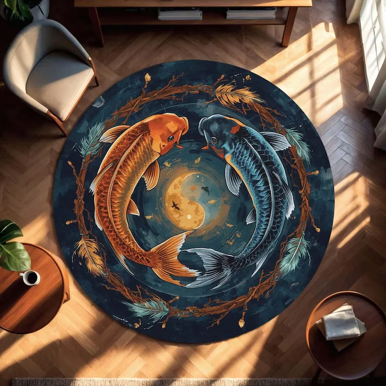 Retro Persian Round Carpet Living Room Large Rug Vintage Boho Area Rugs Bedroom Blue Sofa Chair Floor Mat