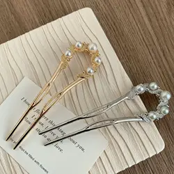 AISHG Elegant Pearl U-shaped Metal Hairpin for Women Fashion Simple Hollow Design Pan Hair Clip Modern Hair Clip Accessories