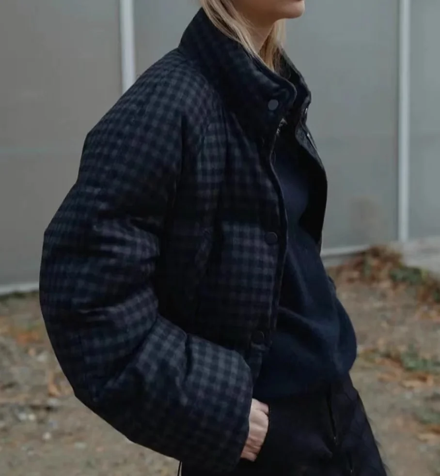 Thiened Witte Du-down Winterjas 2025, Winterseizoen Warme Sli Plaid Wollen Bovenkleding Jas voor jonge vrouwen