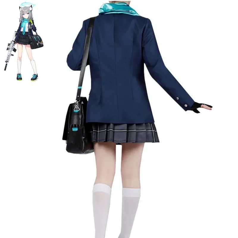 زي تنكري للنساء بأرشيف أزرق أنيمي ، زي الجامعة الموحد ، تنورة وشعر مستعار ، سونوكامي شيروكو ، بدلة كرة تنكرية ، بالغ ، مثير