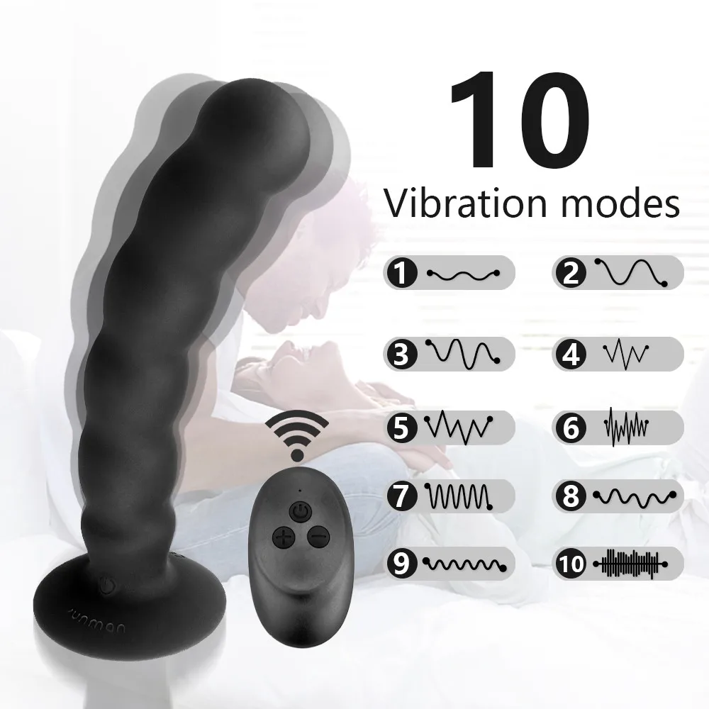 Masajeador de próstata inalámbrico para hombres y mujeres, vibrador remoto con cuentas anales, tapón Anal, estimulador de punto G, consolador