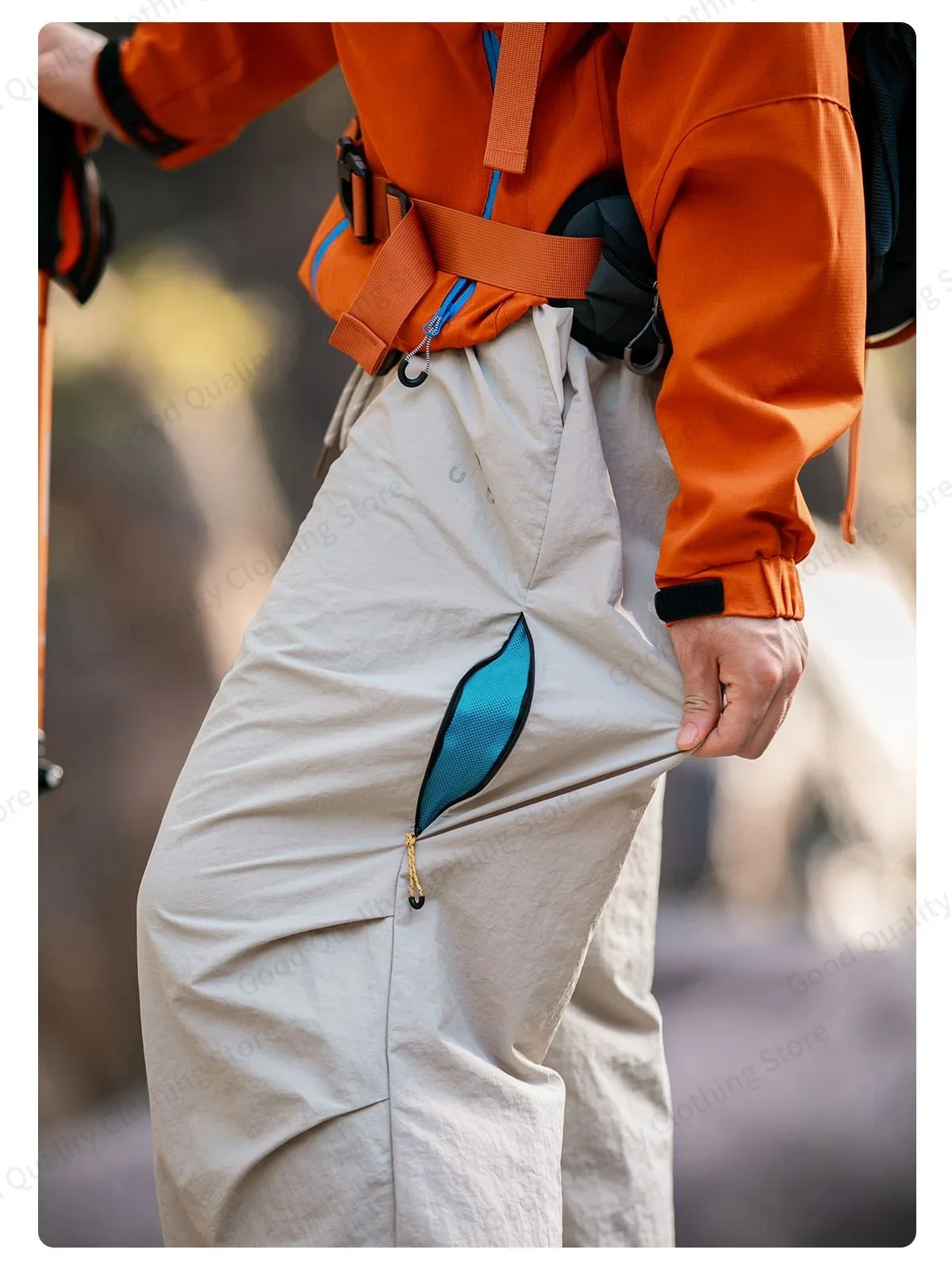 Arbeitsfreudige, wasserabweisende Outdoor-Overalls für Herren, Herbst, lange Hosen mit Schlitz und Falten, Kontrastfarben, Reißverschluss, Sport- und Freizeithose – Detail 19