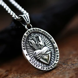 Classic Christian Sacred Heart of Jesus Necklace For Men Women Stainless Steel Catholic Religious Cross Pendant Jewelry Gifts