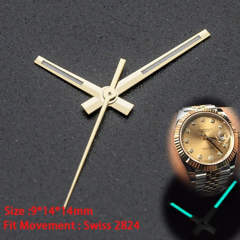 Стрелки для часов, иглы, подходят для швейцарского механизма 2824, сине-зеленые светящиеся стрелки для мужских часов Rlx, запасные части для часов послепродажного обслуживания