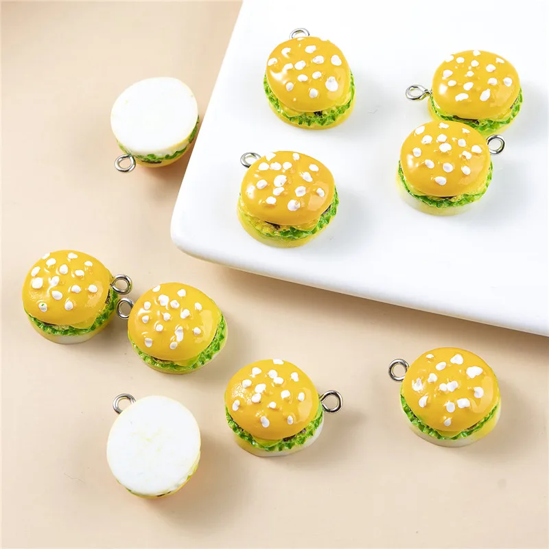 New 10pcs/pack Small 3D Hamburger Resin Charms Simulation Food Pendant Earring Keychain Jewelry DIY Accessories 20*16mm