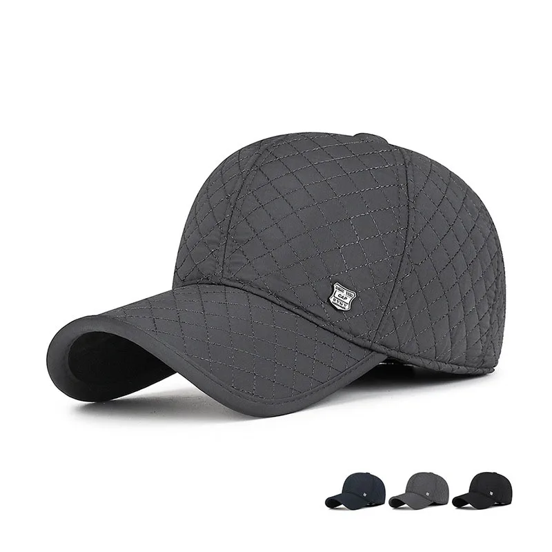 Men's Autumn And Winter Velvet Thickened Ear Protection Warm Baseball Cap Embroidered Peaked Cotton Cap