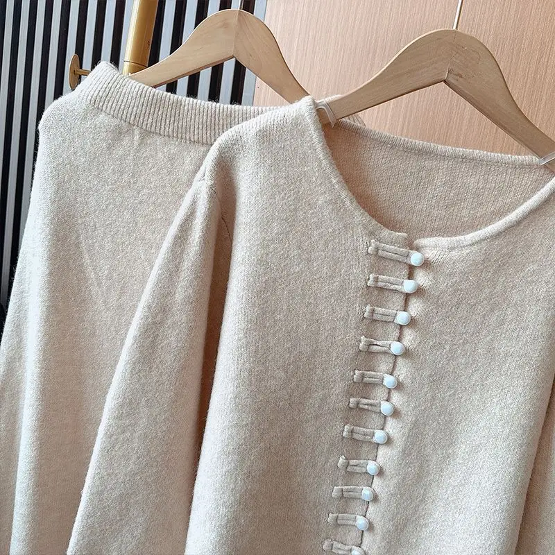 wool Western Style Suit Women\'s Elegant Buckle Knitted Cardigan Skirt Two-Piece Suit Spring and Autumn New 2024 Skirt