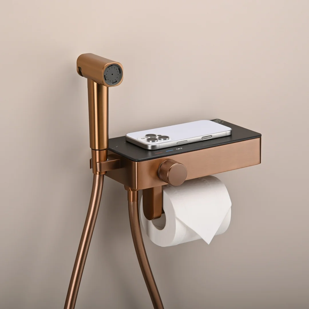 Brushed Gold Toilet Bidet Faucet Paper Holder Only Cold Bathroom Toilet Shower Blow-fed Spray Brushed Rose Gold Bidet Faucet