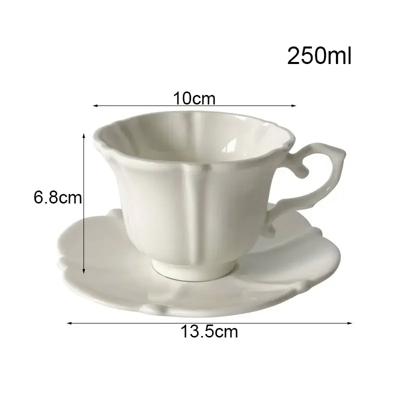 Nordic  Bone China Coffee Cup and Saucer Set, Elegant White Porcelain, Office Afternoon Tea Cups, Cafe Ceramic Coffee Mug, 250ml