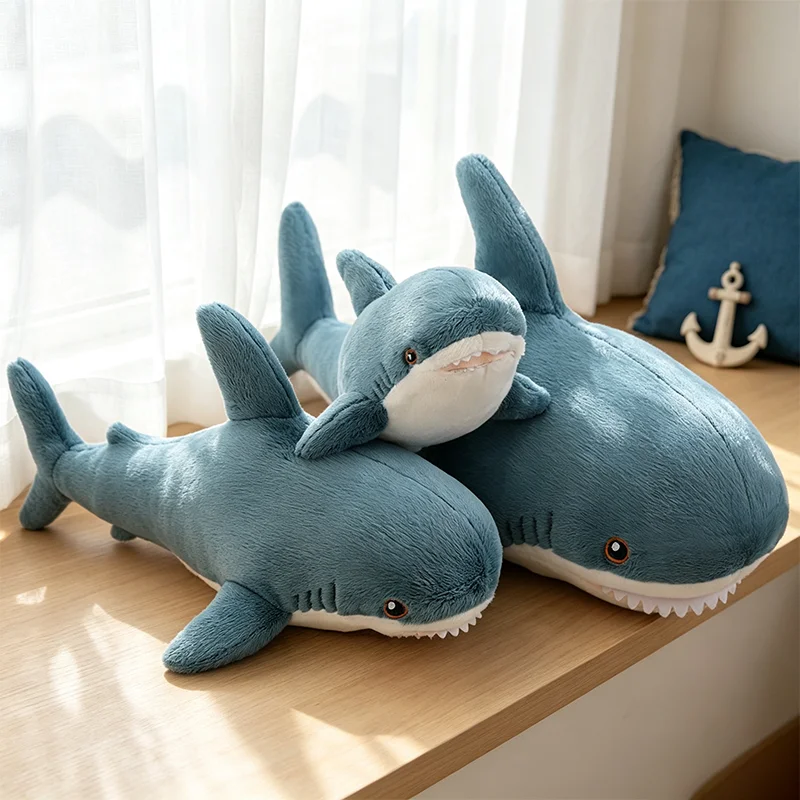 45/60CM Hot Sell Big Cartoon Soft Simulated Cute Shark Plush Toy Stuffed Lovely Animal Plushie Hug Pillow Baby Kid Birthday Gift