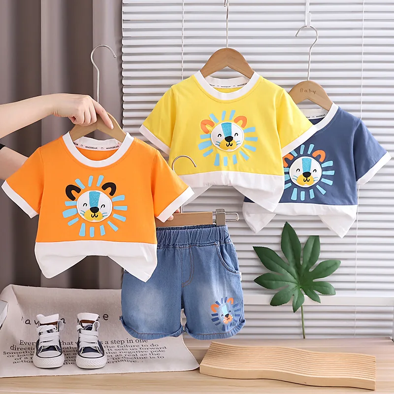 

Новые детские комплекты летней одежды для мальчиков, детская футболка с короткими рукавами и шортами с милым мультяшным принтом, детская одежда для малышей, От 1 до 5 лет