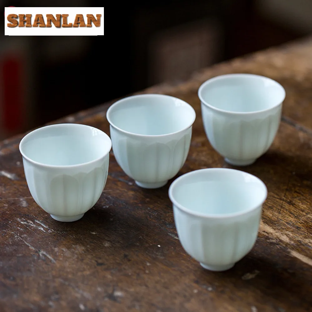 2pc/set Chinese  Thin Tire Porcelain Teacup Creative Relief Lotus Small Cup Anti Scalding Gathering Fragrance Cup Teaset 35ml