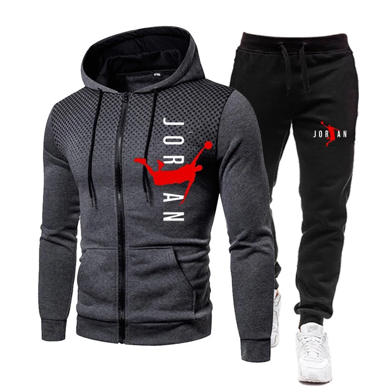 2024 Fall Winter Zipper Fleece Warm Men\'s Tracksuit Hoodies Pants 2Pcs Sets Suit Sportswear High Quality Brand Clothing