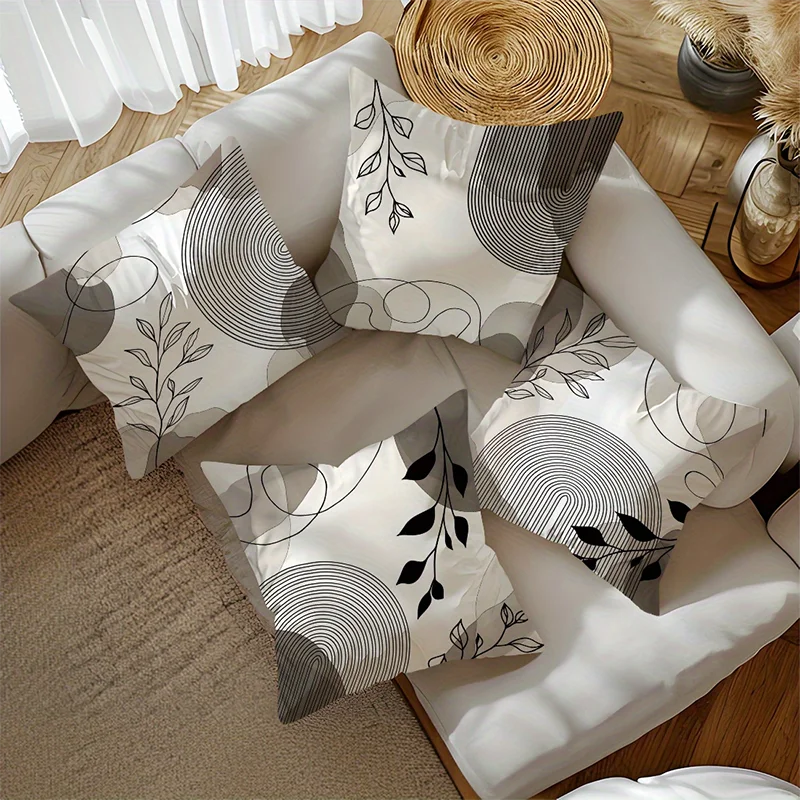 Black Leaf And Circle Pattern Decorative Pillow Covers Polyester pillowcase, sofa decorative cushion cov Headboard Pillow