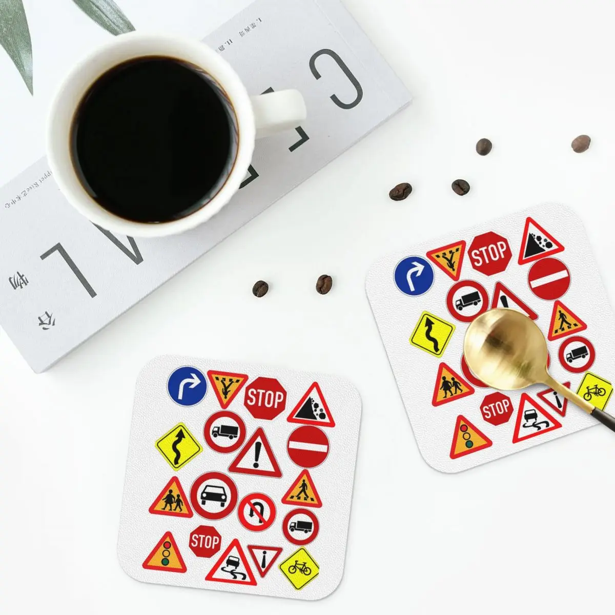 Outdoor Recreational Backbacking Road Sign Coasters Kitchen Placemats Insulation Cup Coffee Mats For Decor Pads Set of 4