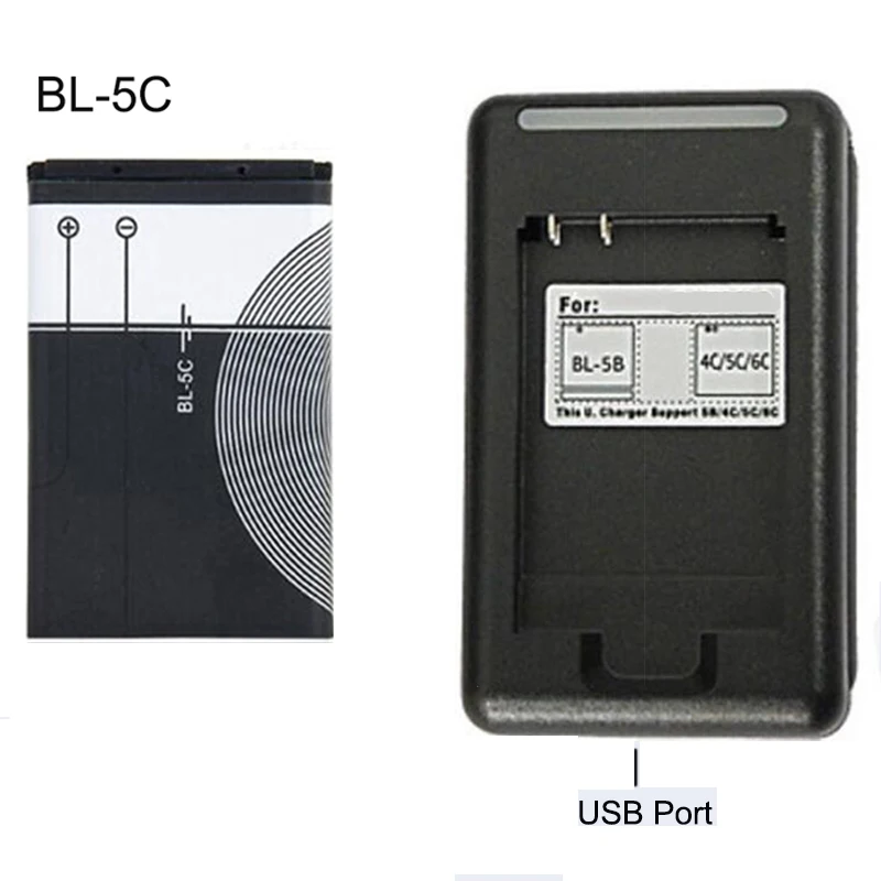 BL-5C Replacement Battery USB Charger for Nokia Mobile Phone Li-ion 3.7V BL5C