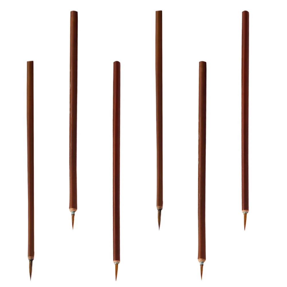 

6pcs Wolf Hair Brush Set Student Art Painting Stainless Steel Pens Durable Bamboo Material Fine Liner Watercolor Drawing