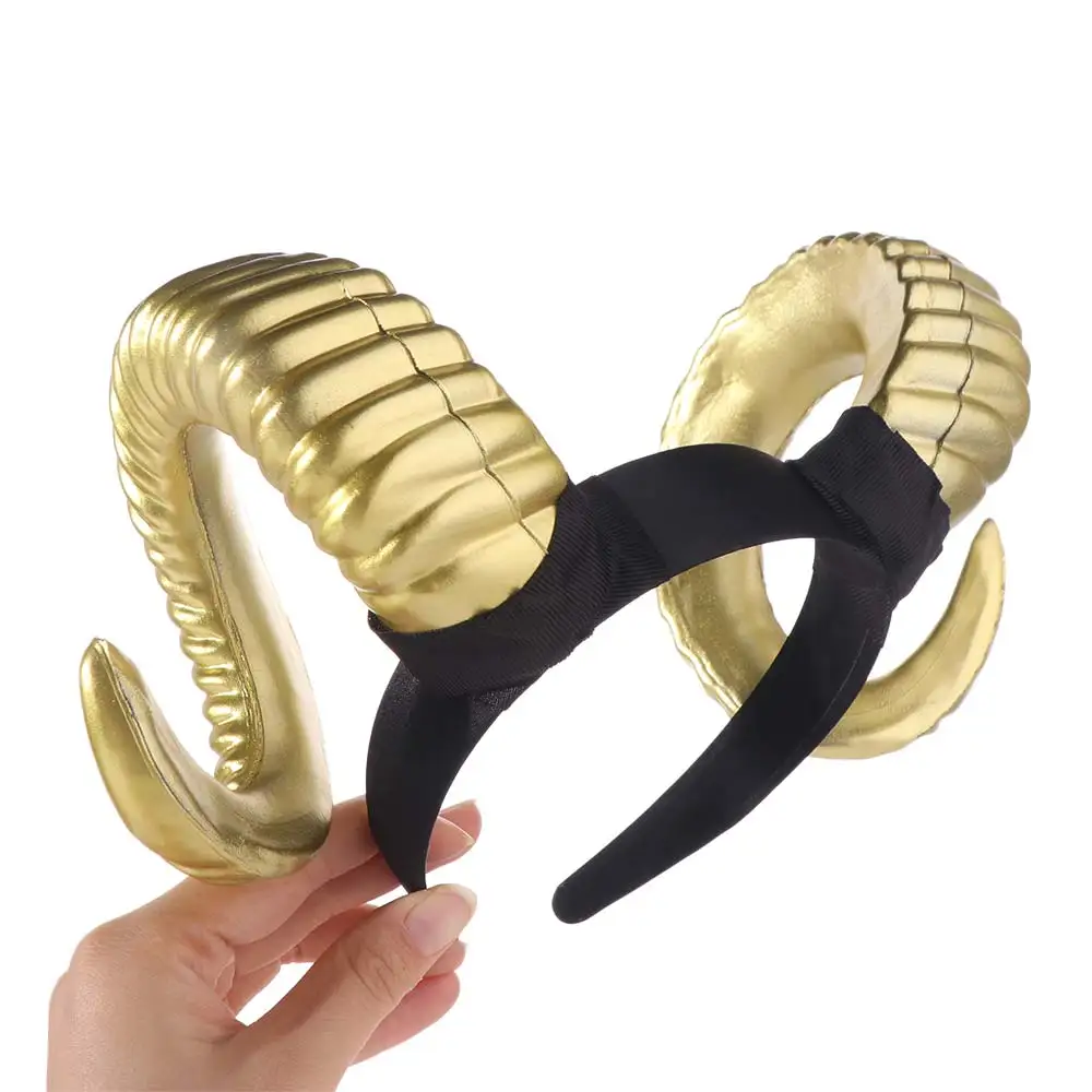 Artificial Black Demon Horn Headwear Realistic Reusable Halloween Devil Headband Unisex Gothic Goat Horn Hair Hoop Children