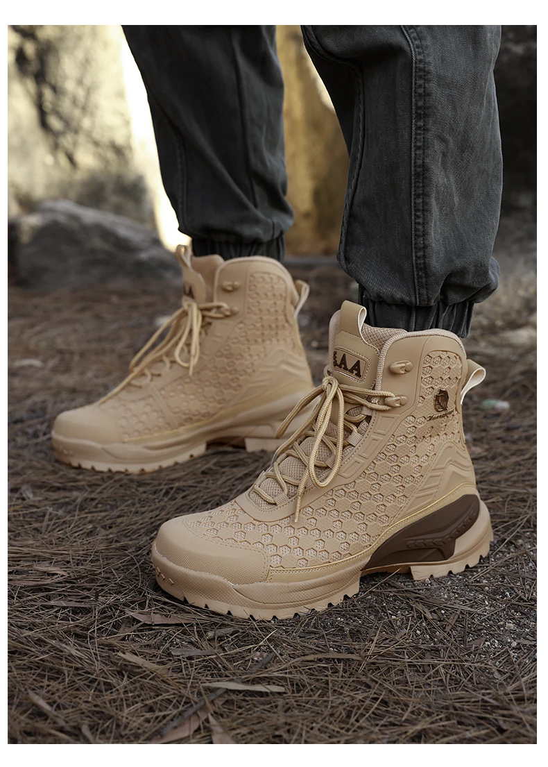 Neue Hochwertige Leder-Arbeitsstiefel für Herren, Hohe Herren-Wüstenkampfstiefel, Rutschfeste Outdoor-Wanderschuhe, Herren-Motorradstiefel – Detail 13