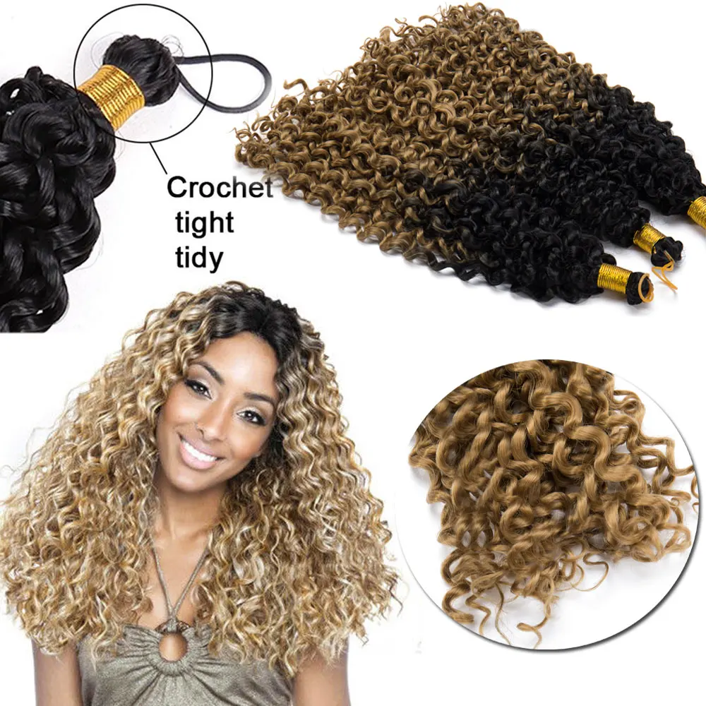 Snoilite Synthetic Spring Twist Hair Long 8/14 inch Water Wave Crochet Braid Ombre Blonde Deep Wave Braiding Hair Extensions