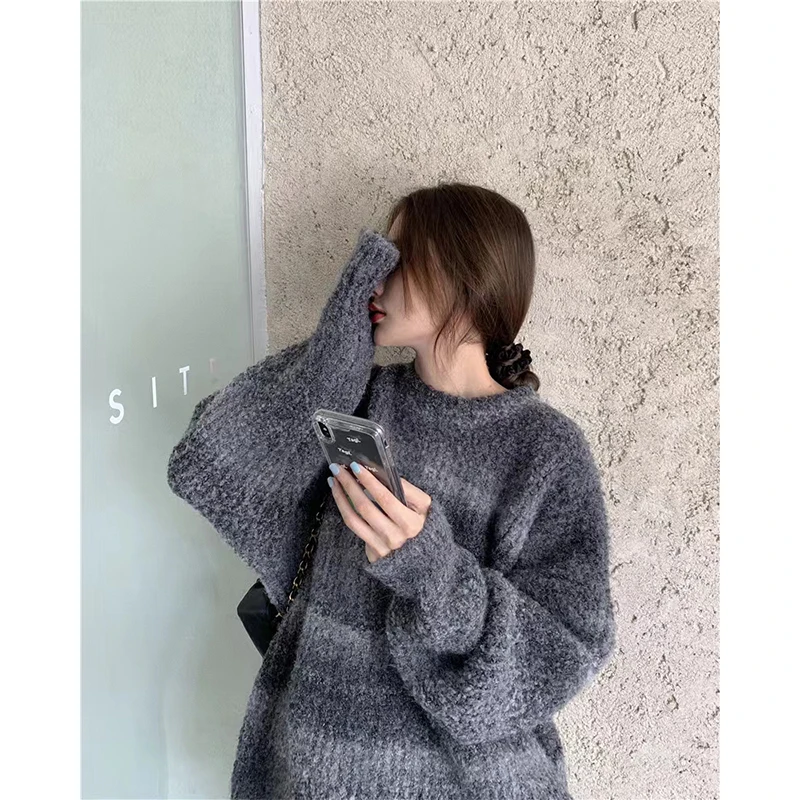 MEXZT Streetwear Gradient Sweater Women Harajuku Tie Dye Oversized Knitted Pullovers Vintage Korean Knitwear Winter Jumper Tops