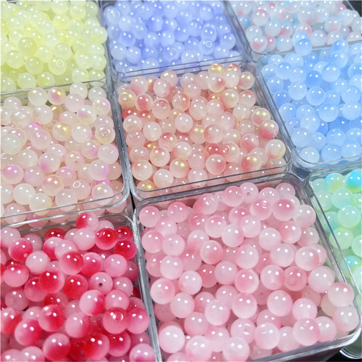 50pcs 8mm Double Color Jelly Result Round Acrylic Beads Loose Spacer Beads Pattern for Jewelry Making DIY Bracelet Necklace