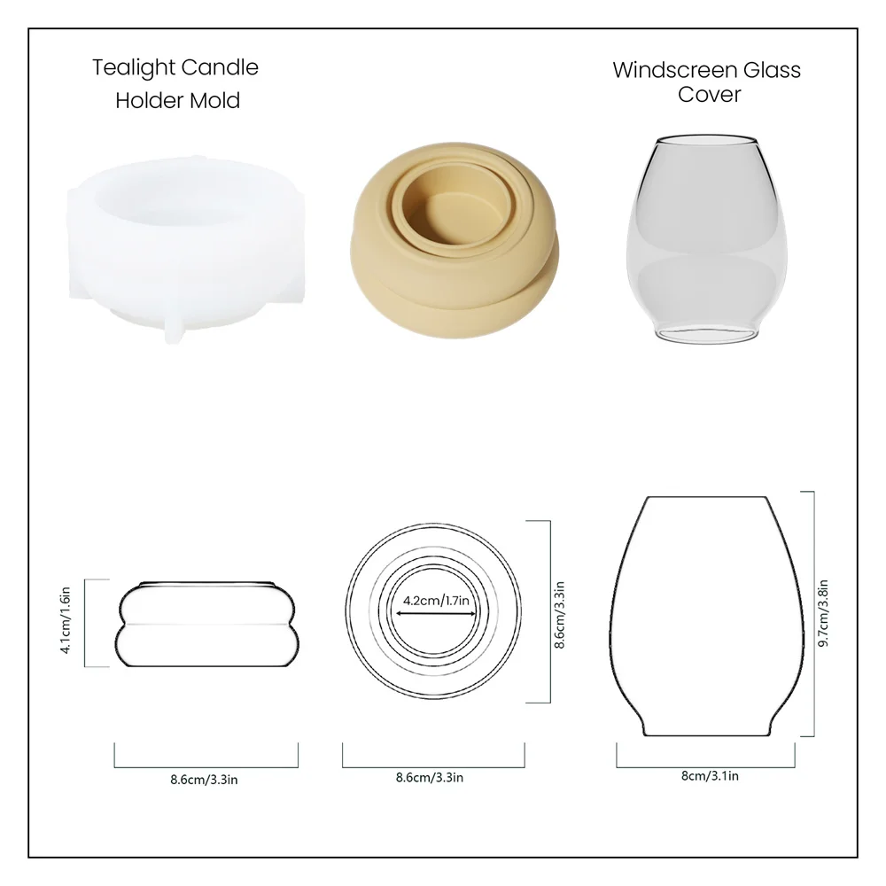 Nicole Windproof Glass Cover Tealight Holder Concrete Silicone Mold Handmade Candle Holder Molds for Cement and jesmonite