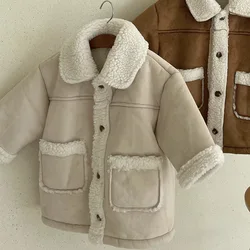 Kids Thickened Jacket Kids Fleece Warm Coat Autumn Winter Fashion Outerwear New Girls Lapel Overcoat Children's Cotton Parkas