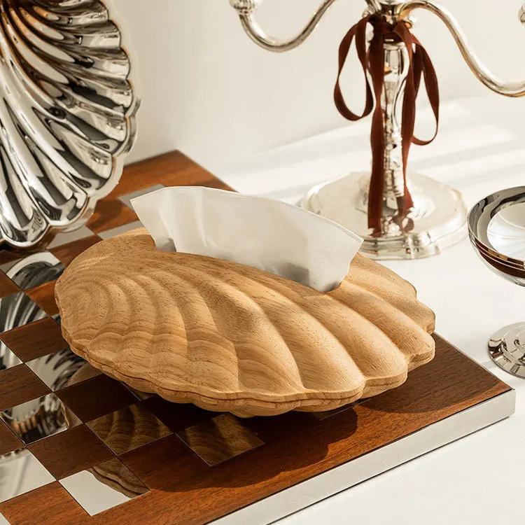 Simple and modern wooden shell tissue box, homestay home living room coffee table pumping paper box, face towel storage box