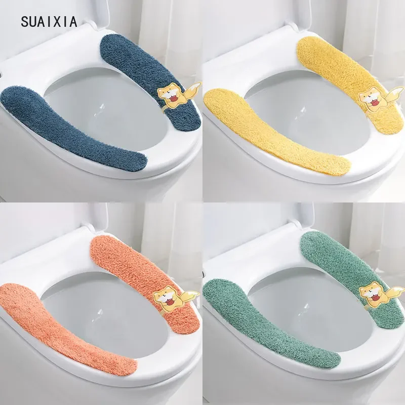 WC Cartoon Paste Toilet Sticky Seat Pad Washable Bathroom Warmer Seat Lid Cover Pad Cushion Universal Toilet Seat Cover Soft