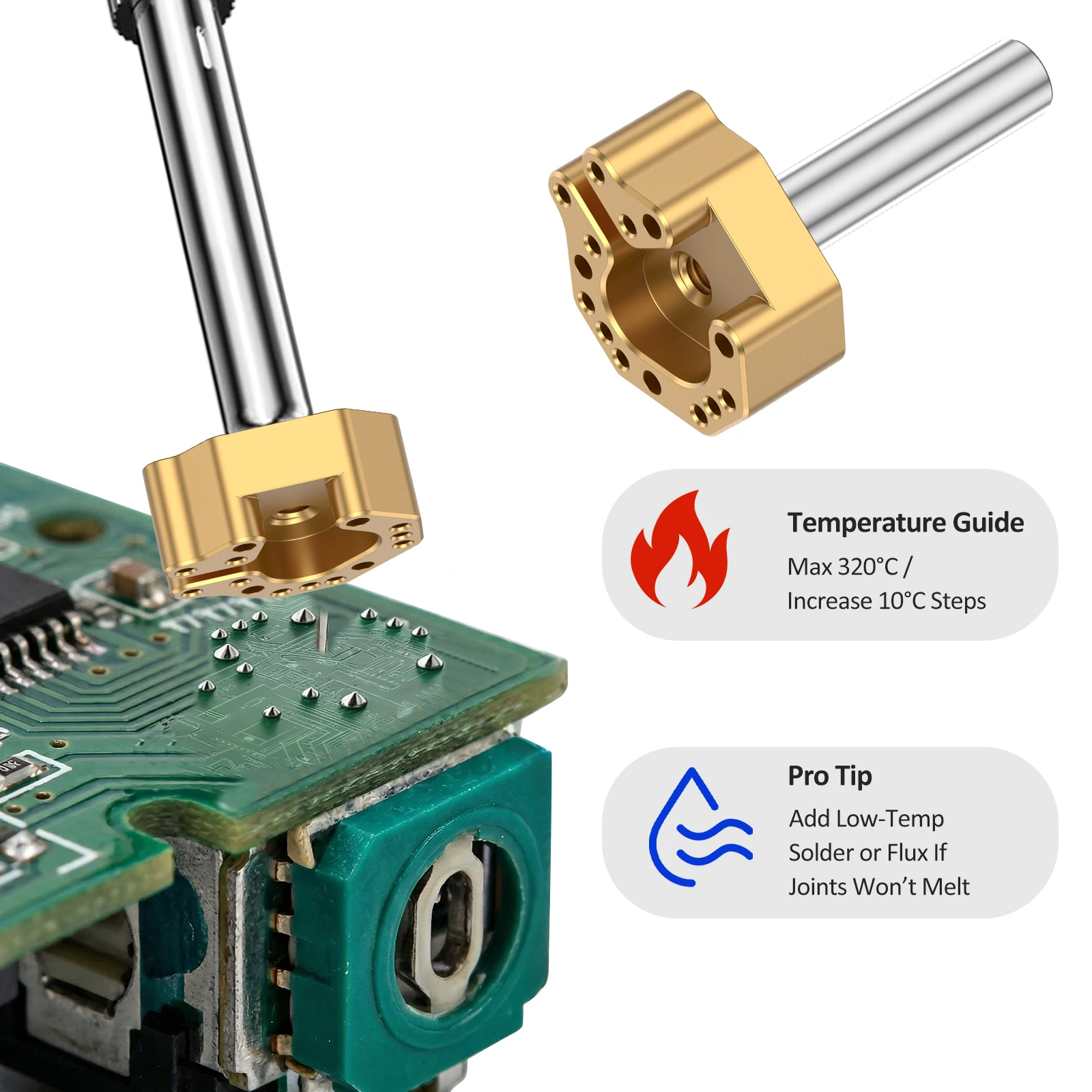 Joystick Soldering Iron Tip with Adapter Multi-Hole Chrome-Plated Copper Tip, Excellent Heat Conduction, Precise Alignment