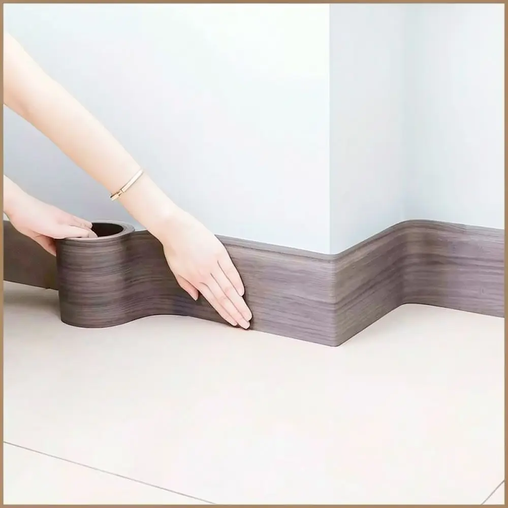 Nordic Style Wood Grain Skirting Sticker Self Adhesive Wall Border Decal Easy Install Home Room Wall Decor Strip