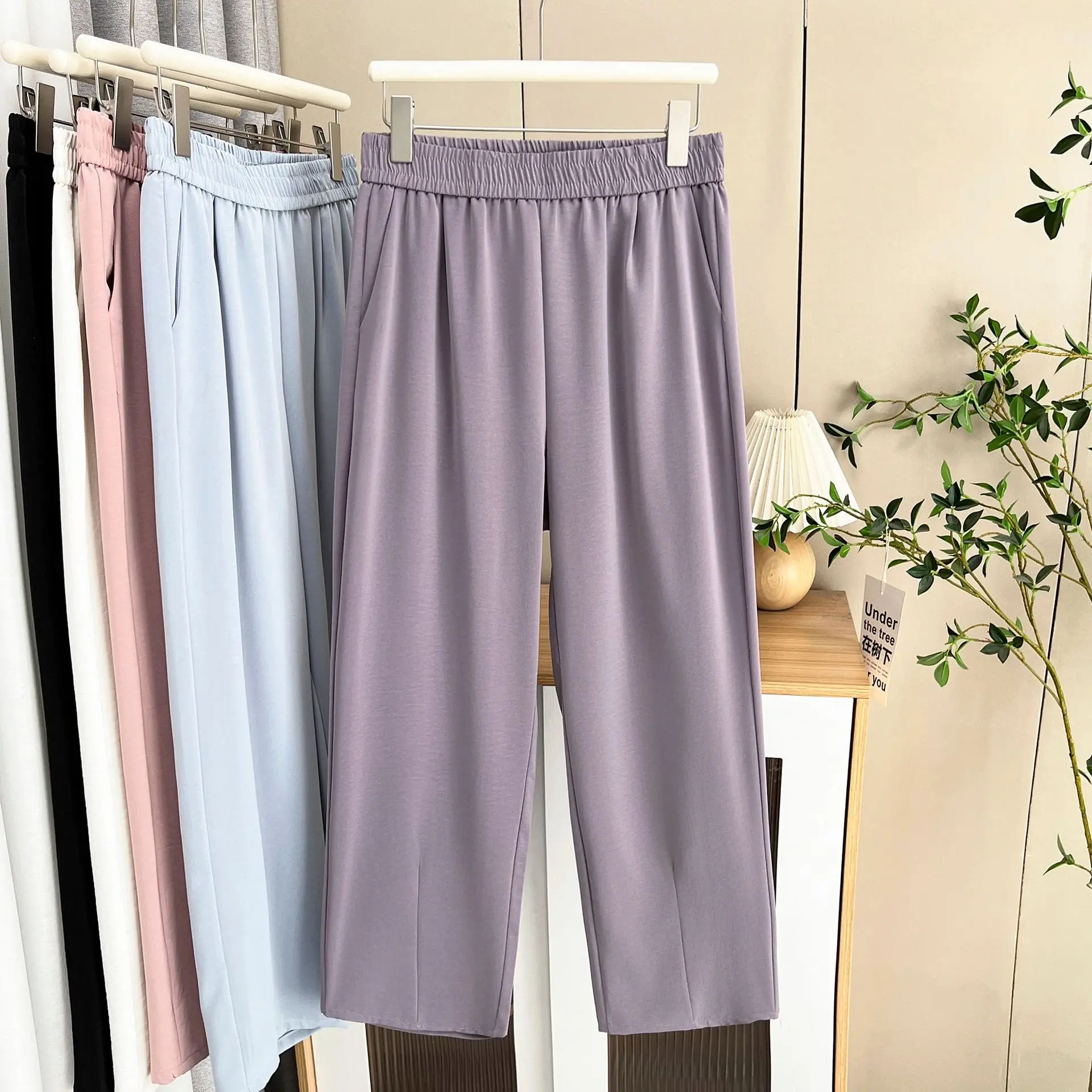 

Летние шаровары 100 кг, простые и повседневные тонкие ледяные женские брюки больших размеров до щиколотки 2526