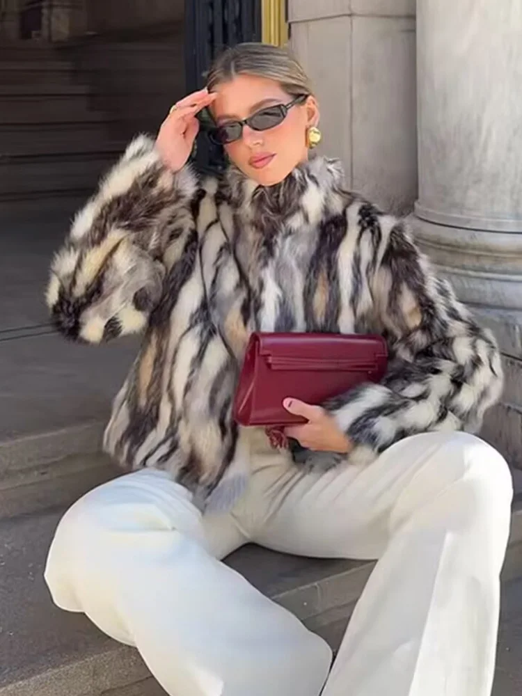 HH Women Winter New Fashion Multicolor Faux Fur Effect Casual Coat Woman Elegant Long Sleeves Button Warm Short Jacket Mujer