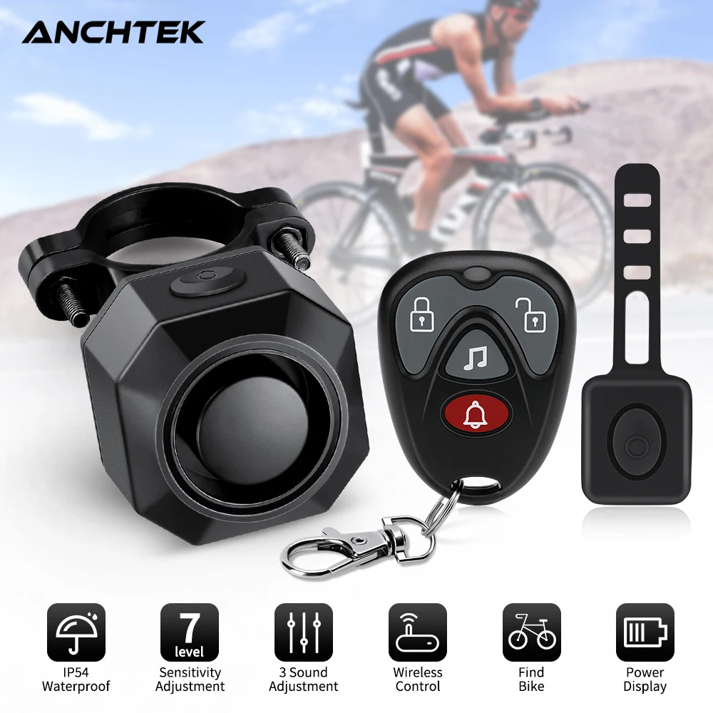 Anchtek-alarma antirrobo para motocicleta, Control remoto inalámbrico, 110dB, sistema de seguridad de alarma para bicicleta y patinete eléctrico