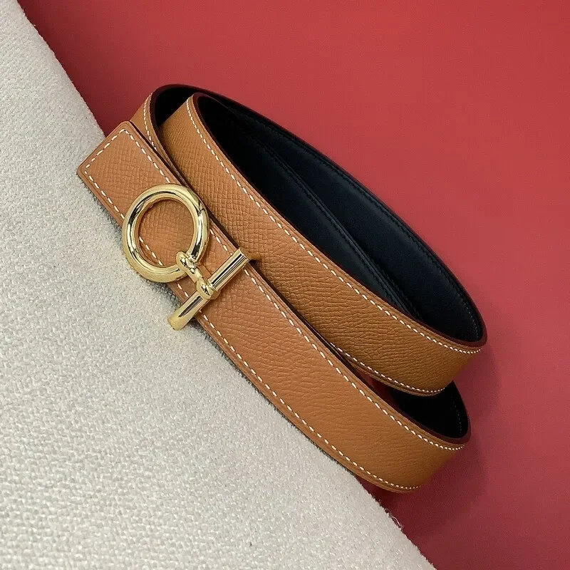 Cowhide palmprint women's belt simple style summer smooth buckle high quality positive leather belt dual purpose women's sash