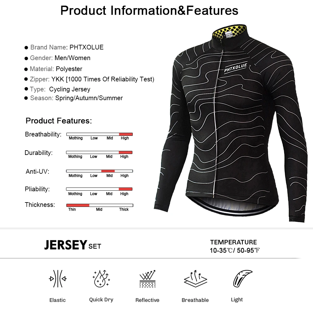 Phtxolue Cycling Jerseys Long Sleeve Men Quick-Dry Spring Mountain Bike Clothes Breathable Bicycle Cycling Clothing QY063