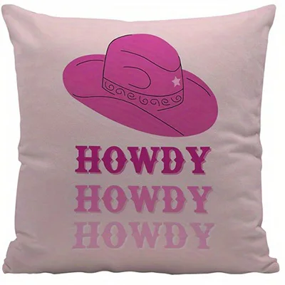 Home Decor Cowboy Style: Hat, Disco Ball, Cowboy Boots Pattern Cushion Cover Suitable for Sofa Bedroom Car Pillow Cover