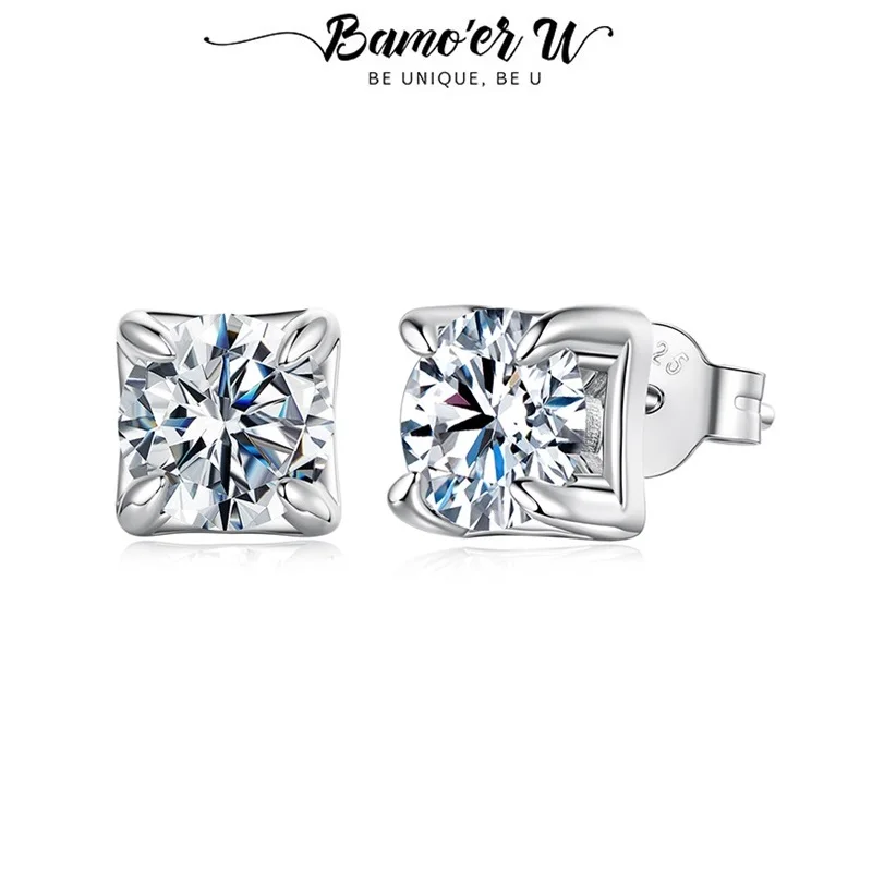 

Серьги-гвоздики Bamoer U Moissanite из стерлингового серебра 925 пробы, уникальный дизайн квадратной формы, сертифицированные серьги, женские ювелирные изделия