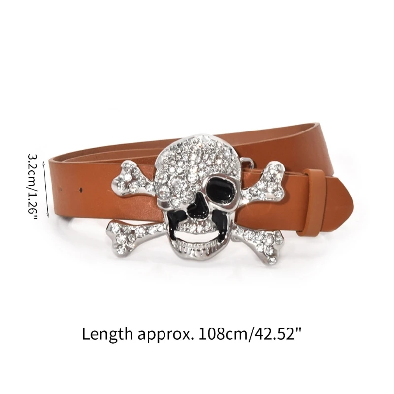 Metallischer Totenkopf-Schnalle-Taillengürtel für Damen, breiter Schnallengürtel für Cowboy, Cowgirl, Riemen, weiblicher