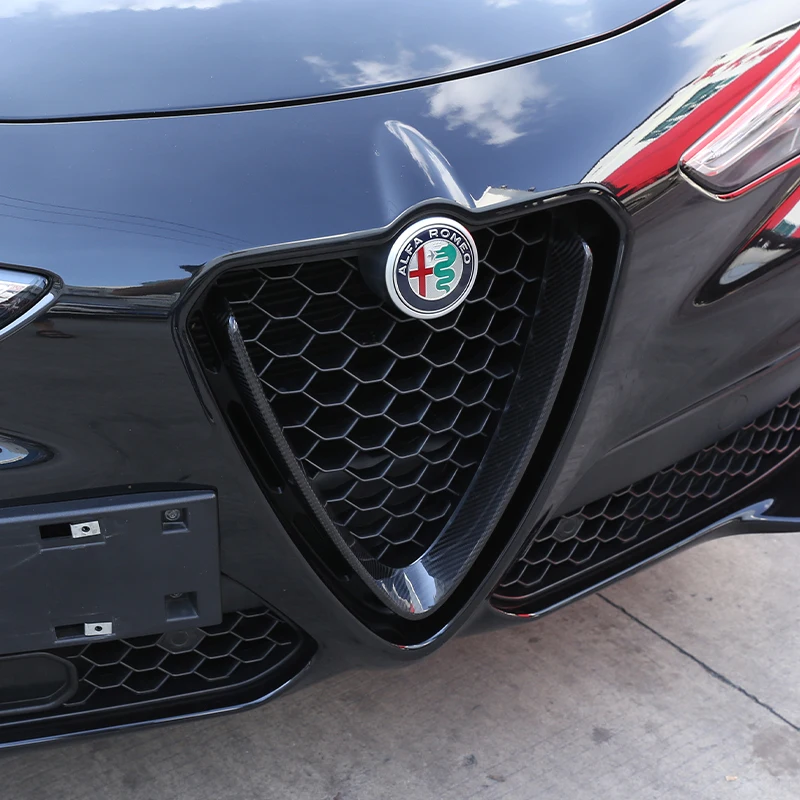 For Alfa Romeo Giulia Stelvio 2017-2026 Real Carbon Fiber Car Front Grilles V Frame Decoration Trim Sticker Logo Ring Cover view 6