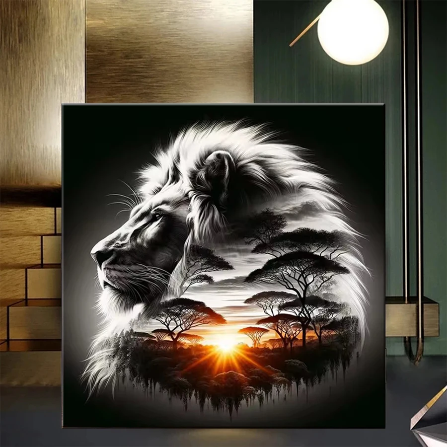 

Full Diamond Embroidery Abstract Art Sunrise Jungle Animals Lions 5D DIY diamond Painting Cross Stitch Rhinestone Mosaic