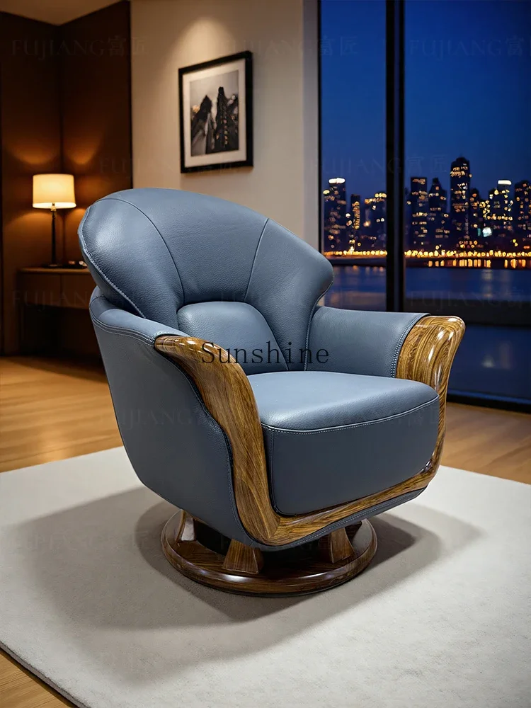 

Ebony single sofa chair rotatable leisure solid wood living room balcony bedroom high backrest FT