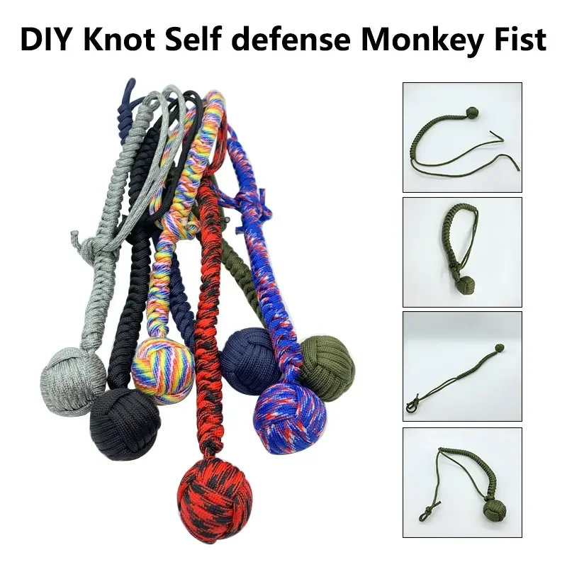 38cm Self Defense Monkey Fist DIY Hanging Bracelet Outdoor EDC Rope Steel Ball Broken Window Breaker Personal Safety Keychain