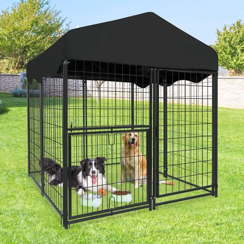 Dog Kennel Outdoor Heavy Duty Dog Kennel Large Dog Cage with Waterproof Roof Pet Dogs Kennels with Two Adjustable Feeding Bowl