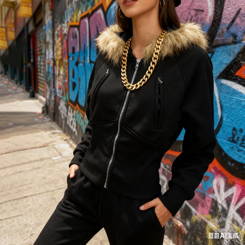 เสื้อฮู้ดซิปขนเฟอร์เทียม สไตล์สตรีทแวร์ มีกระเป๋าซิป แฟชั่นลำลองทันสมัย สำหรับผู้ชายและผู้หญิง ฤดูใบไม้ร่วง ฤดูหนาว ไอเทมแฟชั่นที่ต้องมี