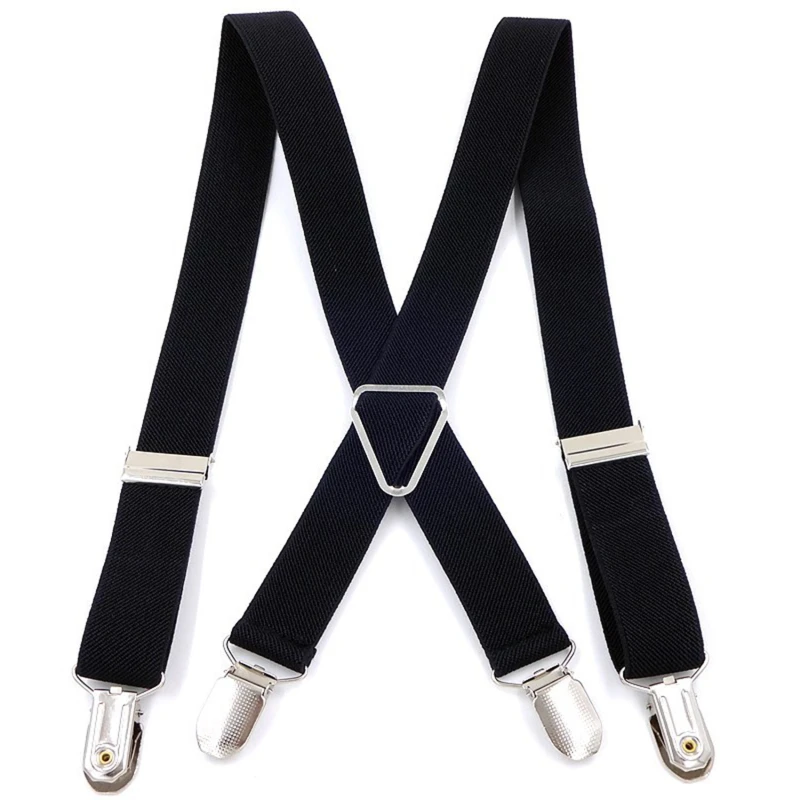 Solid Color Suspenders Braces with Clips for Women Men Adult X Back Adjustable Elastic Large Size Tirante Trousers Strap Bretele