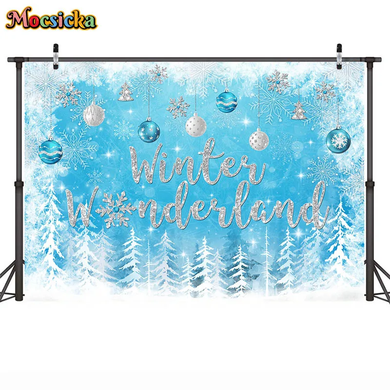 الشتاء Onederland 1st حفلة عيد ميلاد خلفية ندفة الثلج الأشجار البيضاء الفتيان أول عيد ميلاد خلفية للتصوير استحمام الطفل
